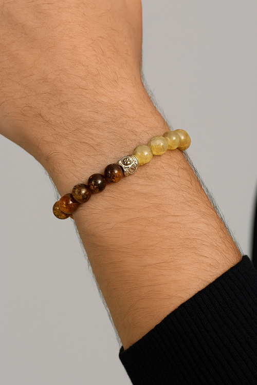 Sertifikalı Sitrin, Kaplan Gözü, Kehribar Doğal Taş Bileklik 8 mm