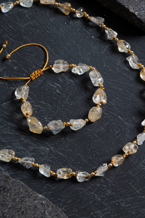 Sertifikalı Sitrin Naturel Doğal Taş Makrome Set