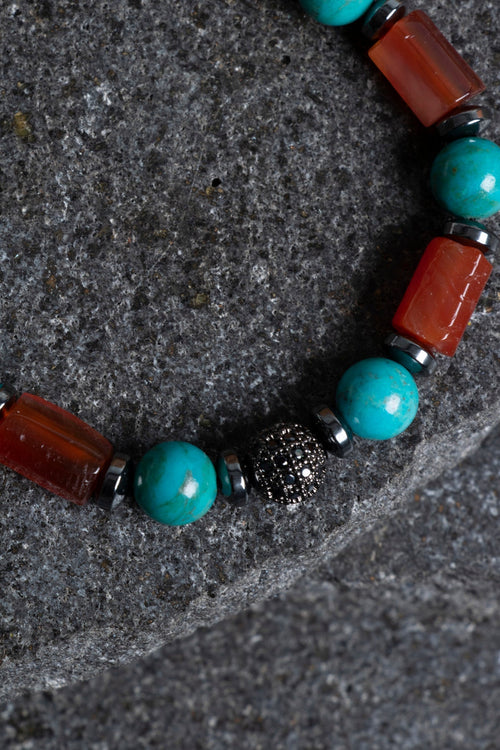 Sertifikalı Turkuaz, Akik, Hematit Zirkon Aparat Makrome Doğal Taş Bileklik