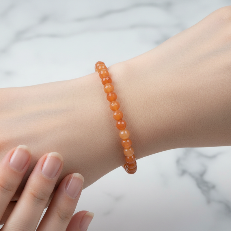 Sertifikalı Turuncu Aventurin Doğal Taş Bileklik 6 mm - Görsel 2 - Safnaturel
