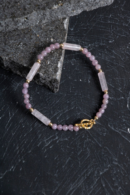 Sertifikalı Yakut, Pembe Kuvars Altın Kaplama Gümüş Kapama Bileklik