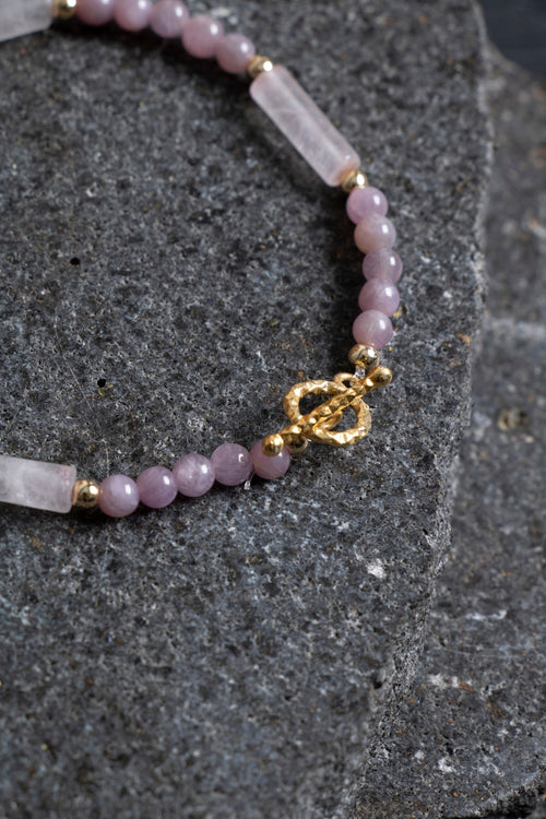 Sertifikalı Yakut, Pembe Kuvars Altın Kaplama Gümüş Kapama Bileklik