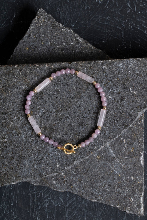 Sertifikalı Yakut, Pembe Kuvars Altın Kaplama Gümüş Kapama Bileklik