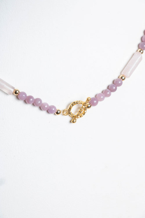 Sertifikalı Yakut, Pembe Kuvars Altın Kaplama Gümüş Kapama Kolye