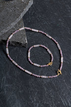 Sertifikalı Yakut, Pembe Kuvars Altın Kaplama Gümüş Kapama Set