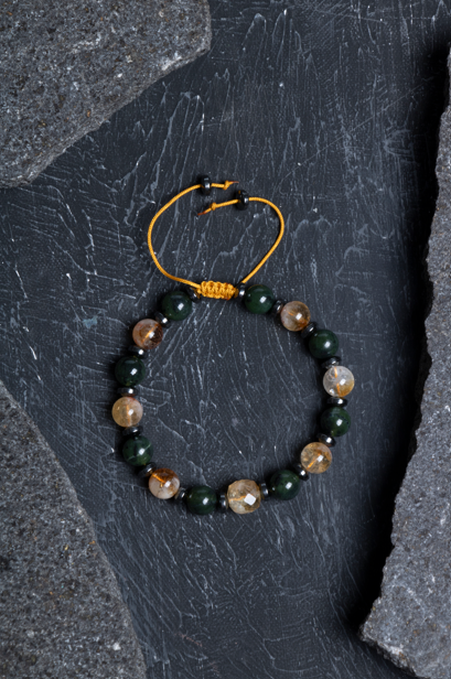 Sertifikalı Yeşim, Sitrin Hematit Doğal Taş Bileklik