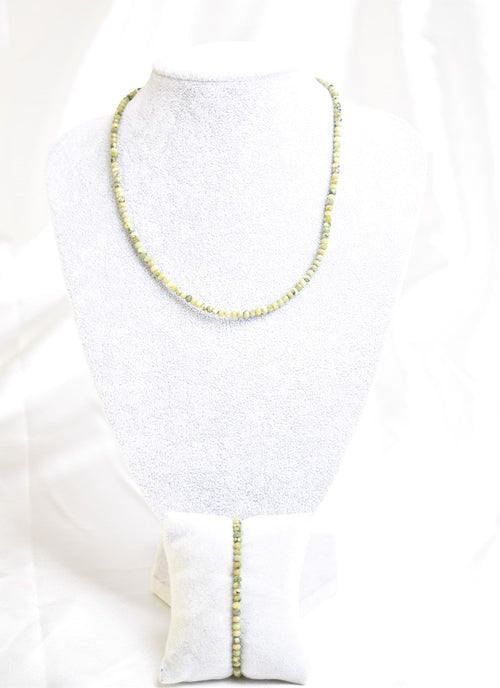 Sertifikalı Yeşim Serpantin Doğal Taş Kolye ve Bileklik Takımı 4 mm