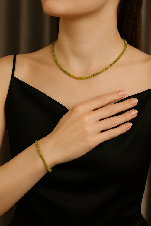 Sertifikalı Yeşim Doğal Taş Kolye ve Bileklik Takımı – 4 mm Küre Kesim