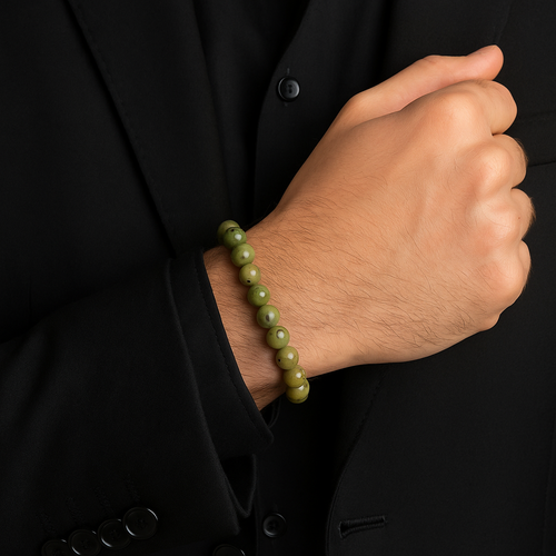 Sertifikalı Yeşim (Serpantin) Doğal Taş Bileklik 8 mm