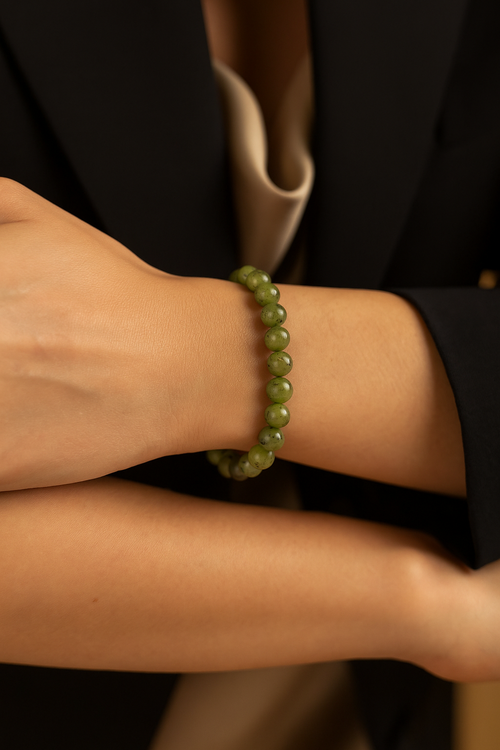 Sertifikalı Yeşim (Serpantin) Doğal Taş Bileklik 8 mm