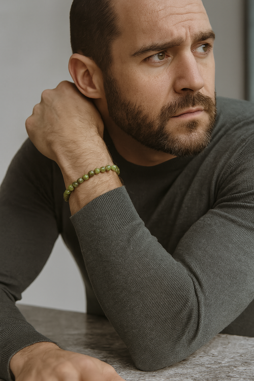 Sertifikalı Yeşim (Serpantin) Doğal Taş Bileklik 8 mm