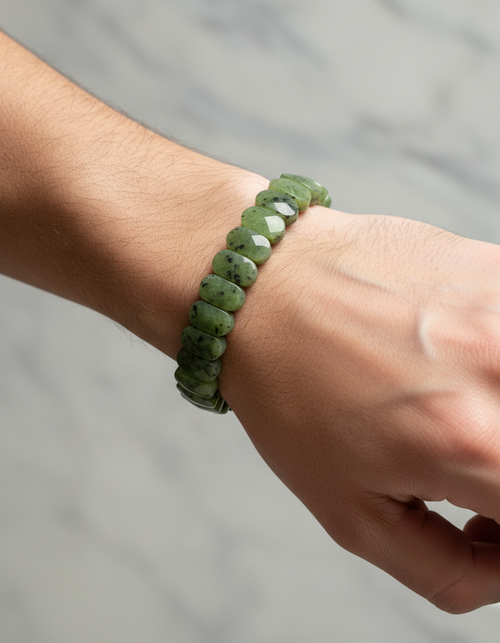 Sertifikalı Yeşim (Serpantin) Doğal Taş Bileklik – Özel Rolex Kesim