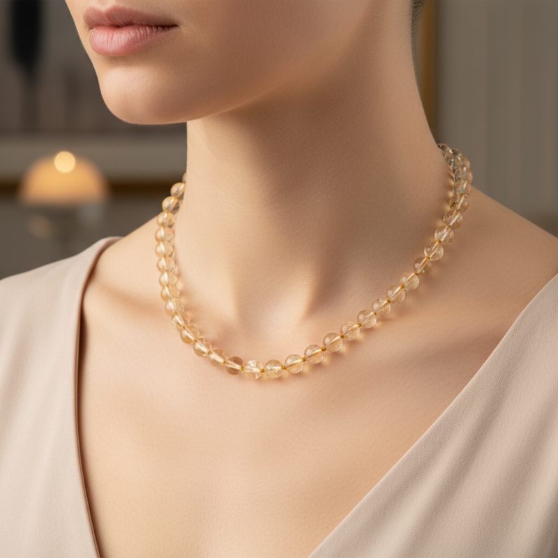 Sitrin 8 mm Düğümlü Doğal Taş Kolye - Görsel 1 - Safnaturel