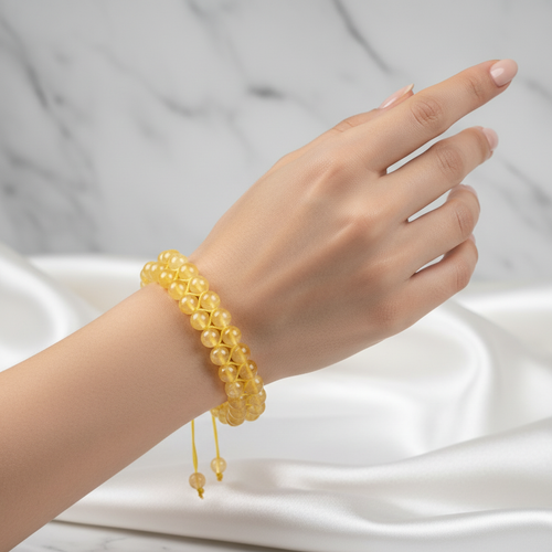 Sitrin 8mm Çift Sıra Makrome Doğal Taş Bileklik