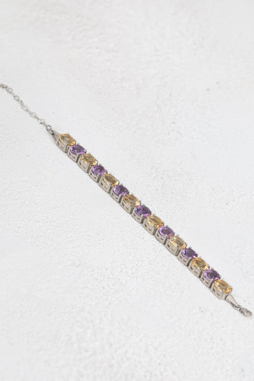 Sitrin - Ametist Doğal Taş 925 Ayar Gümüş Bileklik