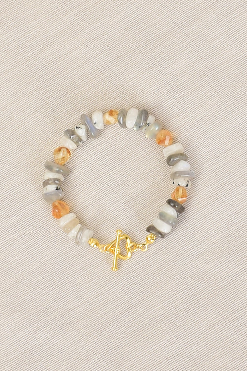 Citrine - Moonstone - Labradorite Natural Stone Silver Closure Bracelet
