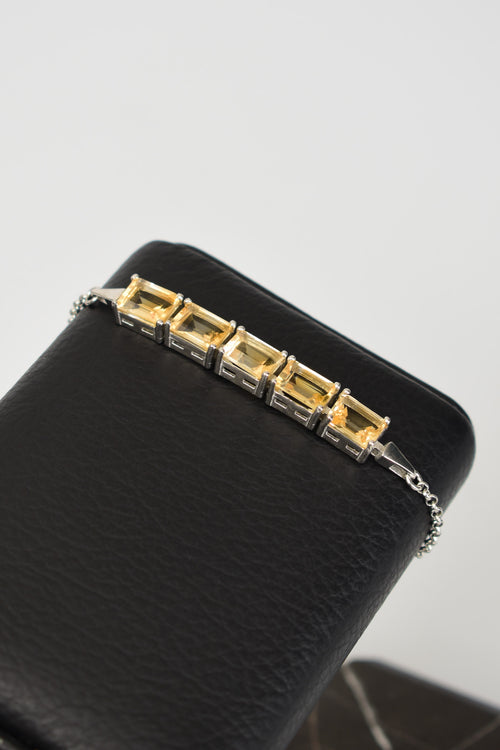 Sitrin Doğal Taş 925 Ayar Gümüş Bileklik