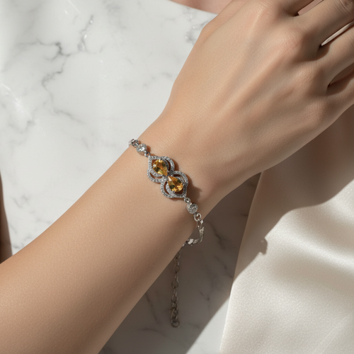 Sitrin Doğal Taş 925 Ayar Gümüş Bileklik