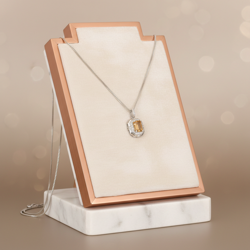 Sitrin Doğal Taş 925 Ayar Gümüş Kolye