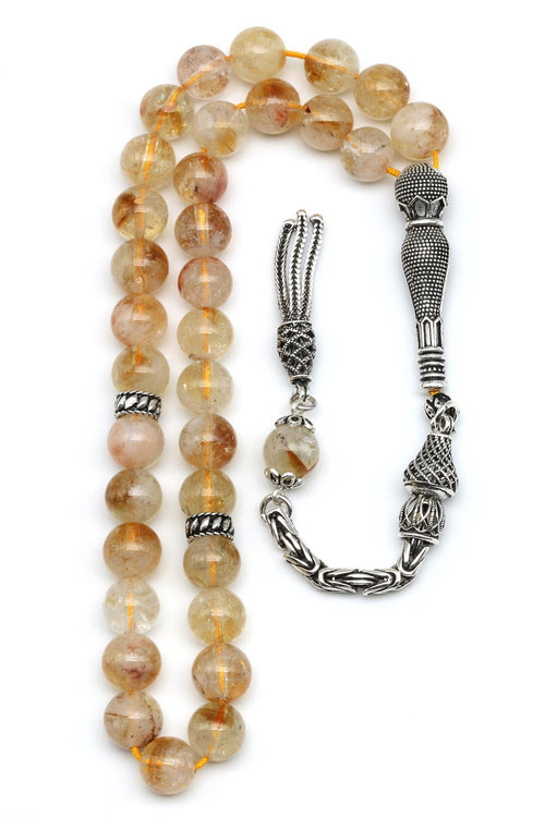 Sitrin Doğal Taş Tesbih 925 Ayar Gümüş 8 mm Küre Kesim