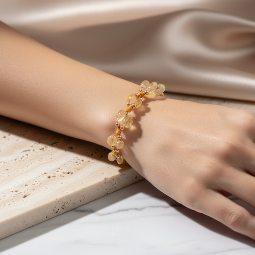 Sitrin Doğal Taş Üçlü Makrome Özel Tasarım Bileklik