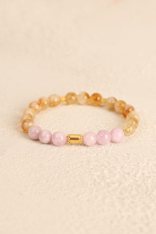 Sitrin & Kunzit (8 mm) Doğal Taş Gümüş Aparatlı Bileklik