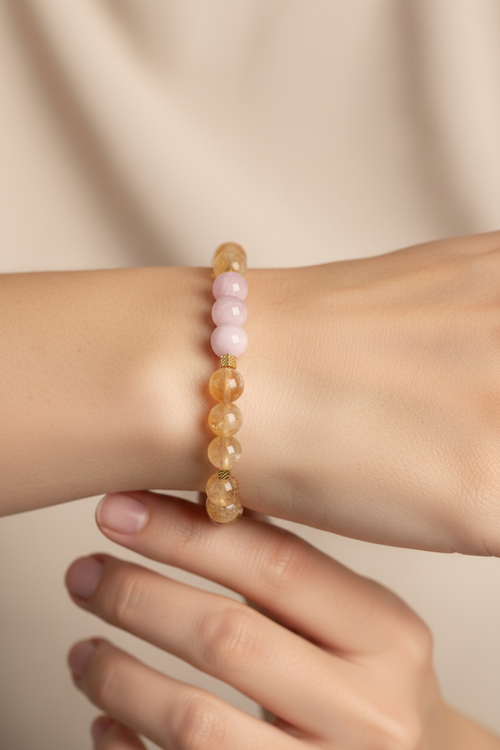 Citrine & Kunzite (8 mm) Natural Stone Silver Device Bracelet