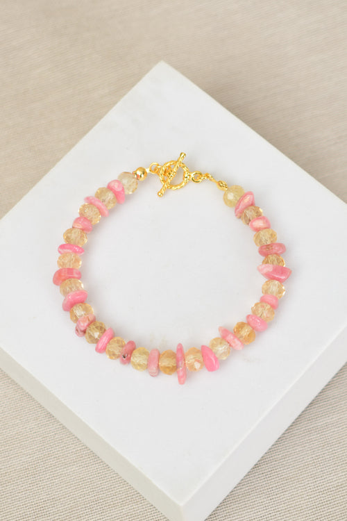Citrine - Rhodochrosite Natural Silver Closure Bracelet