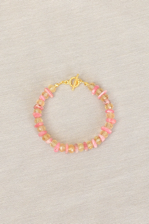 Citrine - Rhodochrosite Natural Silver Closure Bracelet