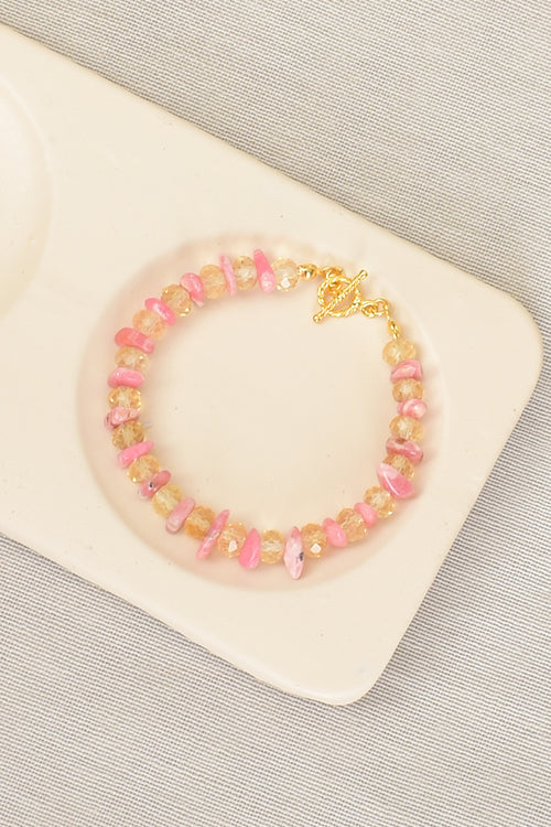 Citrine - Rhodochrosite Natural Silver Closure Bracelet