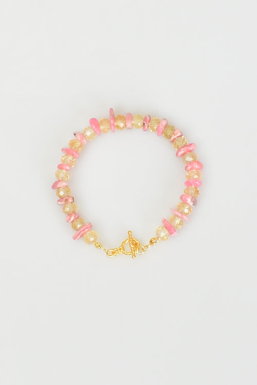 Citrine - Rhodochrosite Natural Silver Closure Bracelet