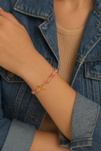 Citrine - Rhodochrosite Natural Silver Closure Bracelet