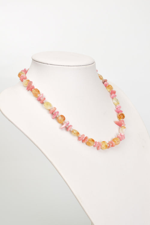 Citrine - Rhodochrosite Natural Silver Closure Necklace