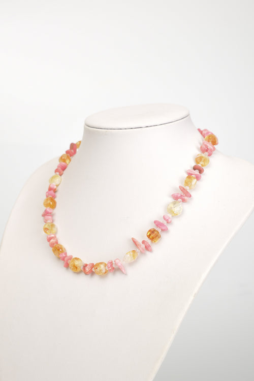 Citrine - Rhodochrosite Natural Silver Closure Necklace