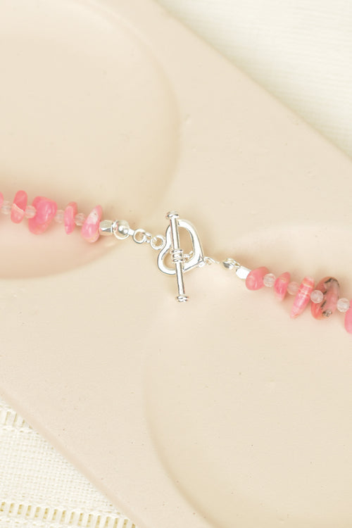 Citrine - Rhodochrosite Natural Silver Closure Necklace