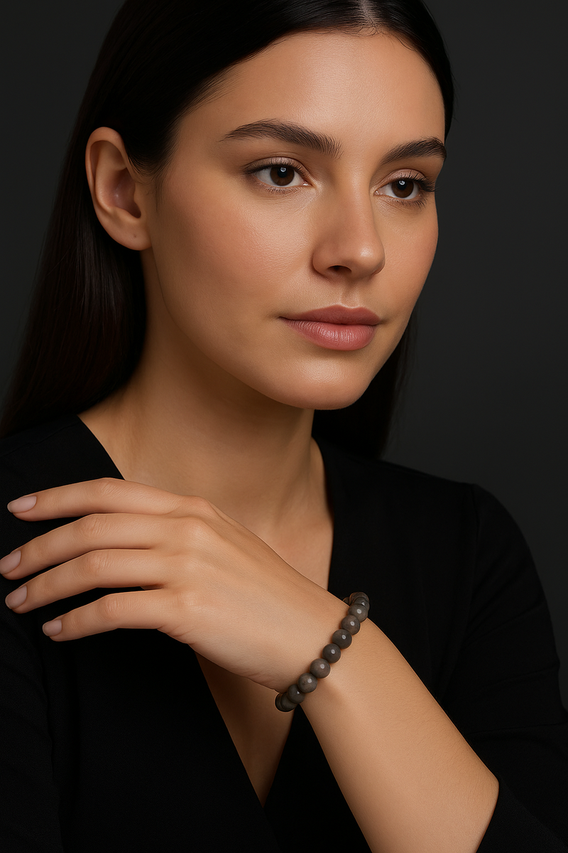 Siyah Ay Taşı Doğal Taş Bileklik 8 mm - Görsel 1 - Safnaturel