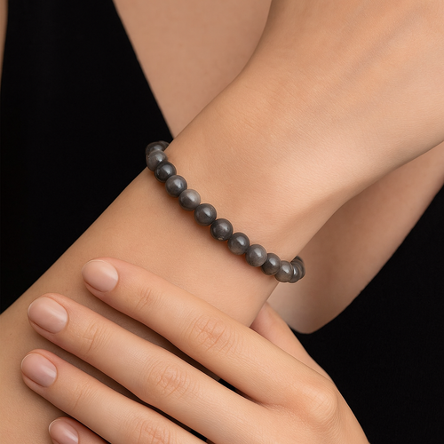 Siyah Ay Taşı Doğal Taş Bileklik 8 mm