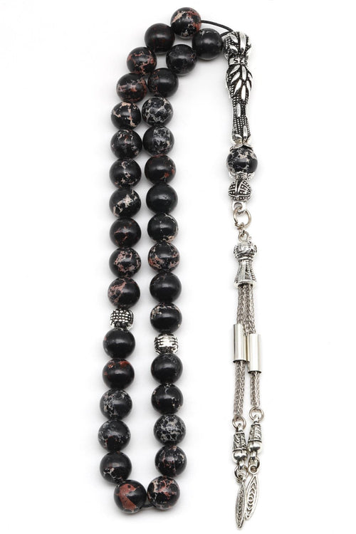 Siyah Varisit Doğal Taş Tesbih 8 mm Küre Kesim