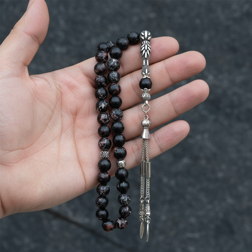 Black Variscite Natural Stone Prayer Beads 8 mm Sphere Cut