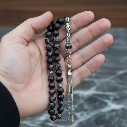 Black Variscite Natural Stone Prayer Beads 8 mm Sphere Cut
