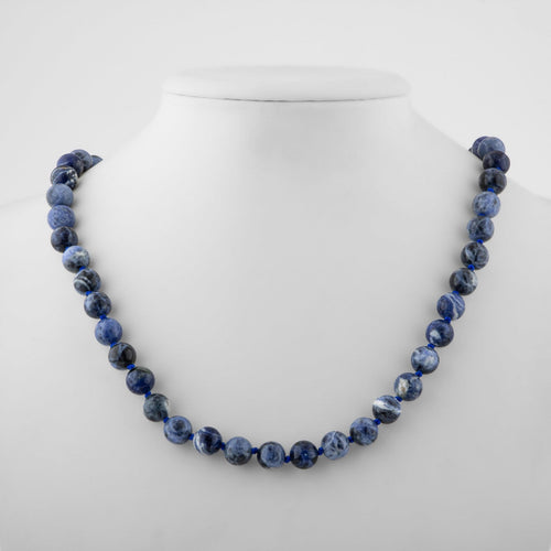 Sodalit 8 mm Düğümlü Doğal Taş Kolye