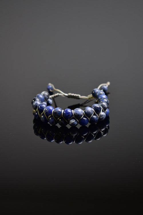 Sodalit Doğal Taş Çift Sıra Makrome Bileklik 8 mm