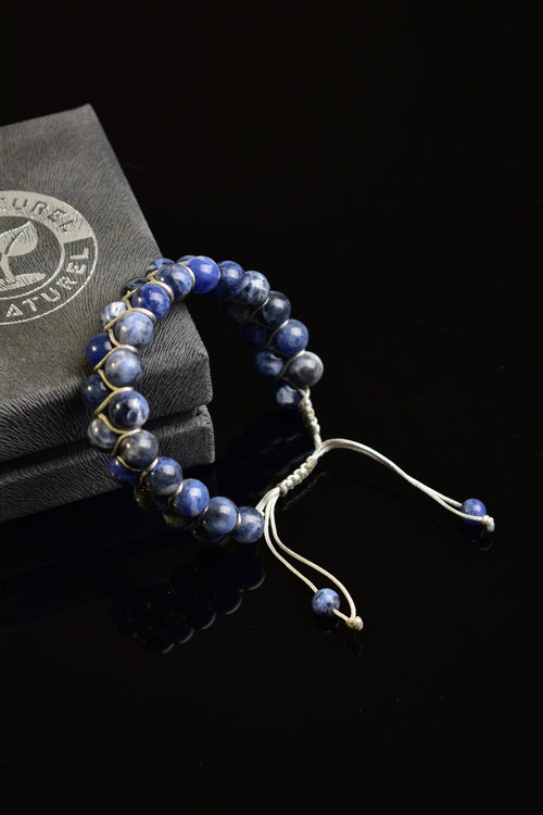 Sodalite Natural Stone Double Row Macrame Bracelet 8 mm