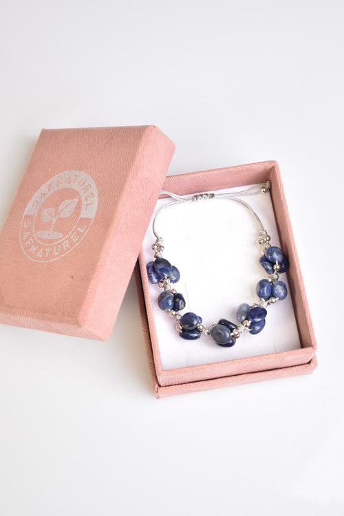 Sodalit Doğal Taş Üçlü Makrome Bileklik