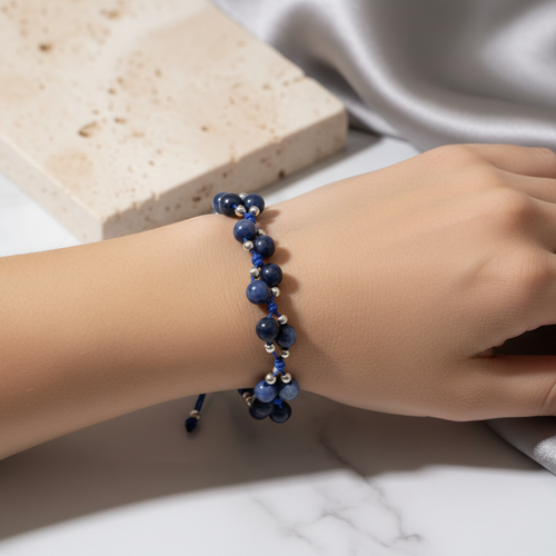 Sodalit Üçlü Makrome Özel Tasarım Bileklik 6 mm