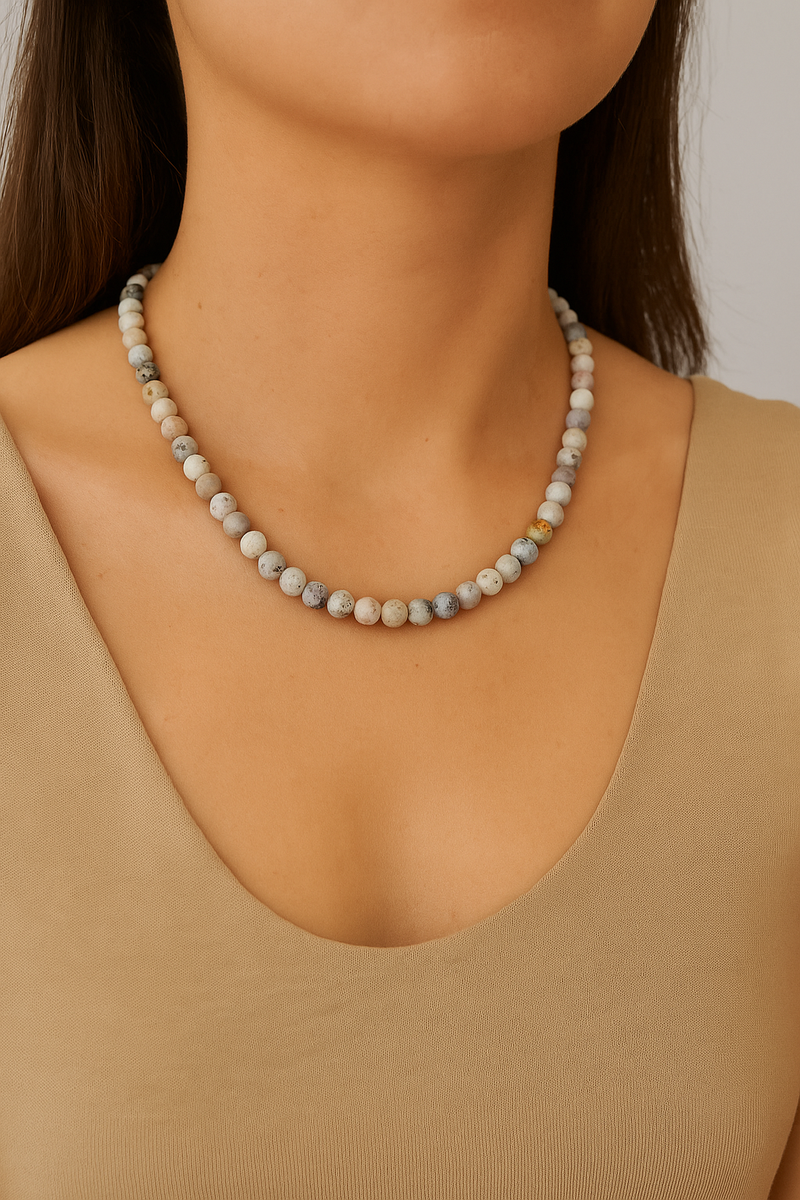 Süt Opal 8 mm Dizi Doğal Taş Kolye - Görsel 1 - Safnaturel