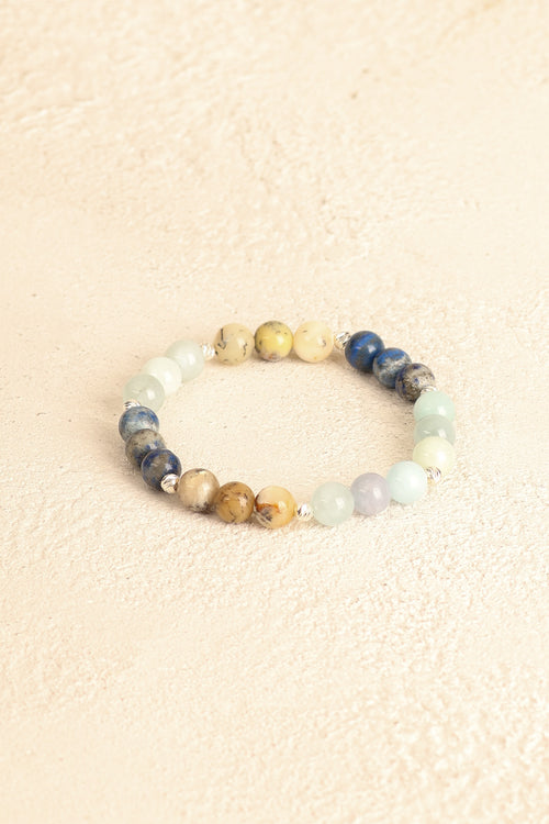 Terazi Burcu - Lapis - Akuamarin - Opal Doğal Taş Gümüş Aparat Bileklik