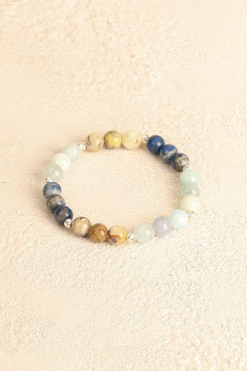 Terazi Burcu - Lapis - Akuamarin - Opal Doğal Taş Gümüş Aparat Bileklik