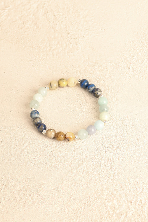 Terazi Burcu - Lapis - Akuamarin - Opal Doğal Taş Gümüş Aparat Bileklik