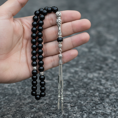 Top Desenli Obsidyen Doğal Taş Tesbih 8 mm Küre Kesim